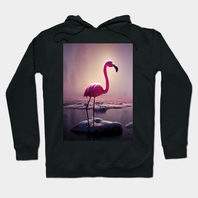 Flamingo in Mist and Snow Hoodie by Geminiartstudio